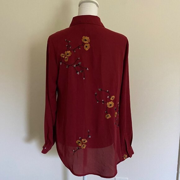 NY Collection Women’s Maroon Embroidered Button Down Top/Shirt. Medium. - Picture 6 of 12